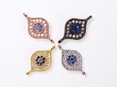 18K Gold Filled Blue CZ EVIL Eye Connector, Micro Pave CZ Evil Eye link, Cubic Zirconia, Gold Filled Brass Charms, 16x9mm| CN014